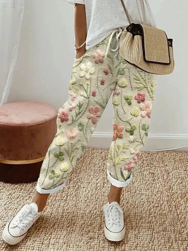 Tove™ | Grønne Bukser med Botanisk Print