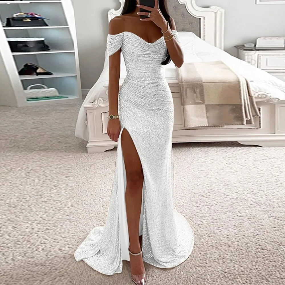 Hanna™ | Off-Shoulder Maxi Kjole Med Slids