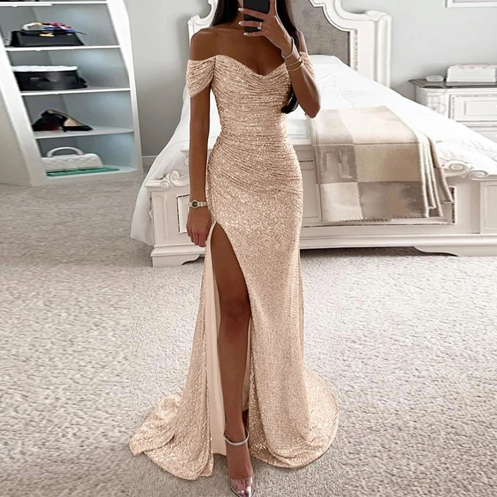 Hanna™ | Off-Shoulder Maxi Kjole Med Slids