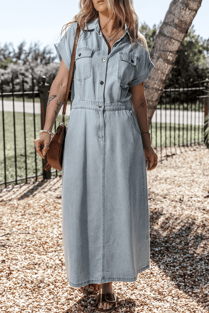 Emma™ | Elegant Denimkjole med Korte Flagermusærmer