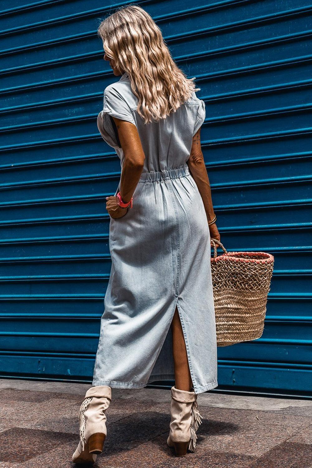 Emma™ | Elegant Denimkjole med Korte Flagermusærmer