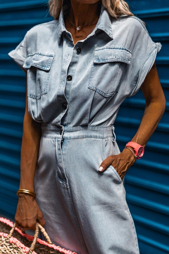 Emma™ | Elegant Denimkjole med Korte Flagermusærmer